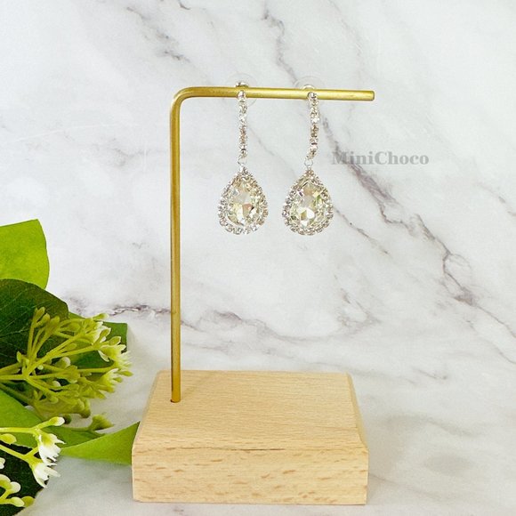 Silver Tone Rhinestones Half Hoop Water-Drop Earrings - Picture 4 of 6